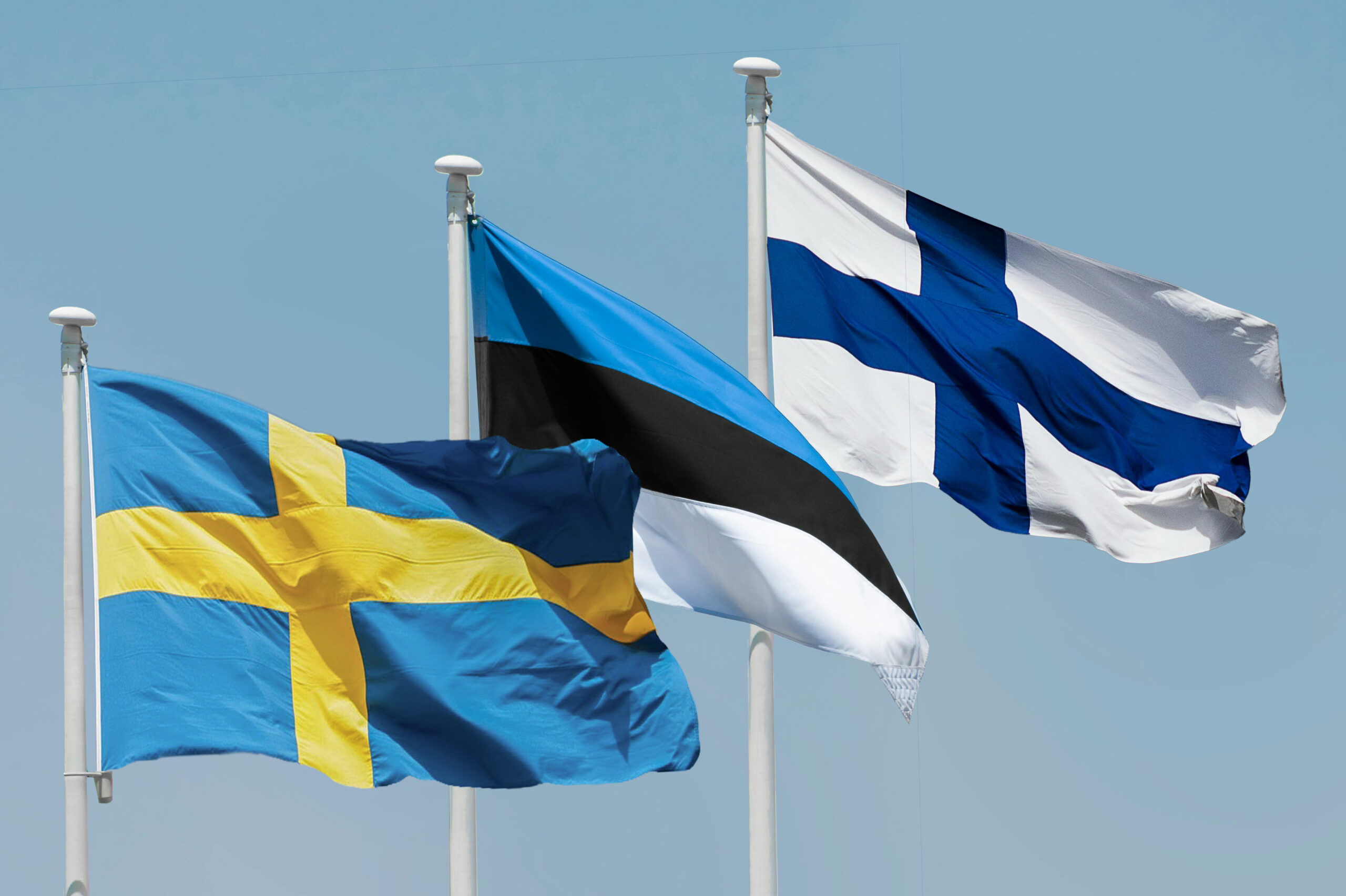 Tre flaggor, Sveriges, Estlands och Finlands.
